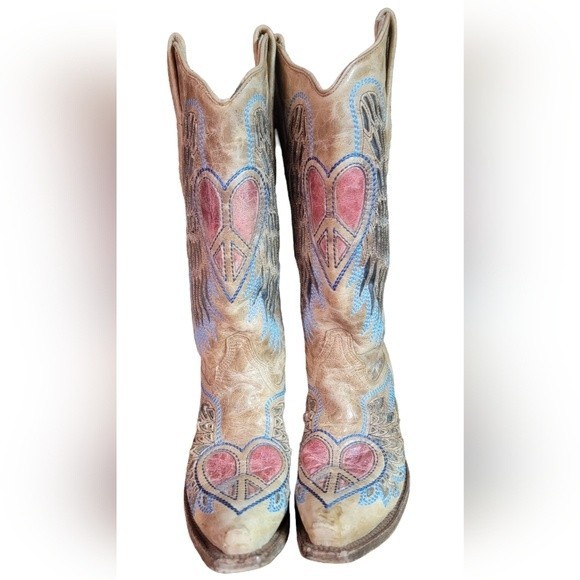 Shoes - Corral Vintage Women's Winged Peace Heart Western Boots Size 5.5